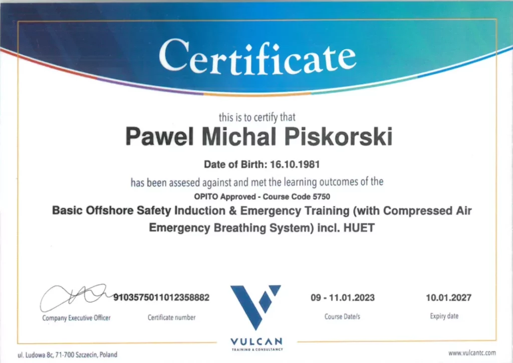 Certificate OPITO 5750